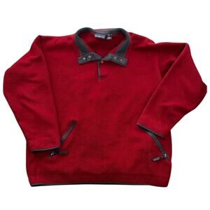 Vintage 80s Patagonia Fleece Snap T Dark Red Medium USA Front Pockets Zipper